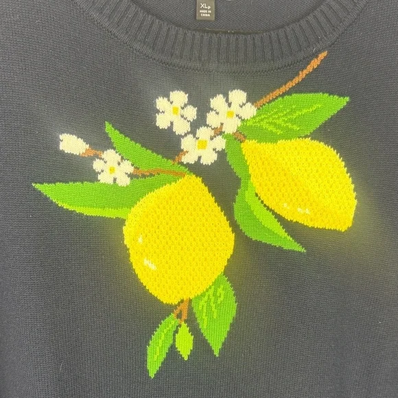 Talbots Navy Fresh Lemons Intarsia Crew Neck Long Sleeve XLP Sweater Knit - Picture 6 of 10